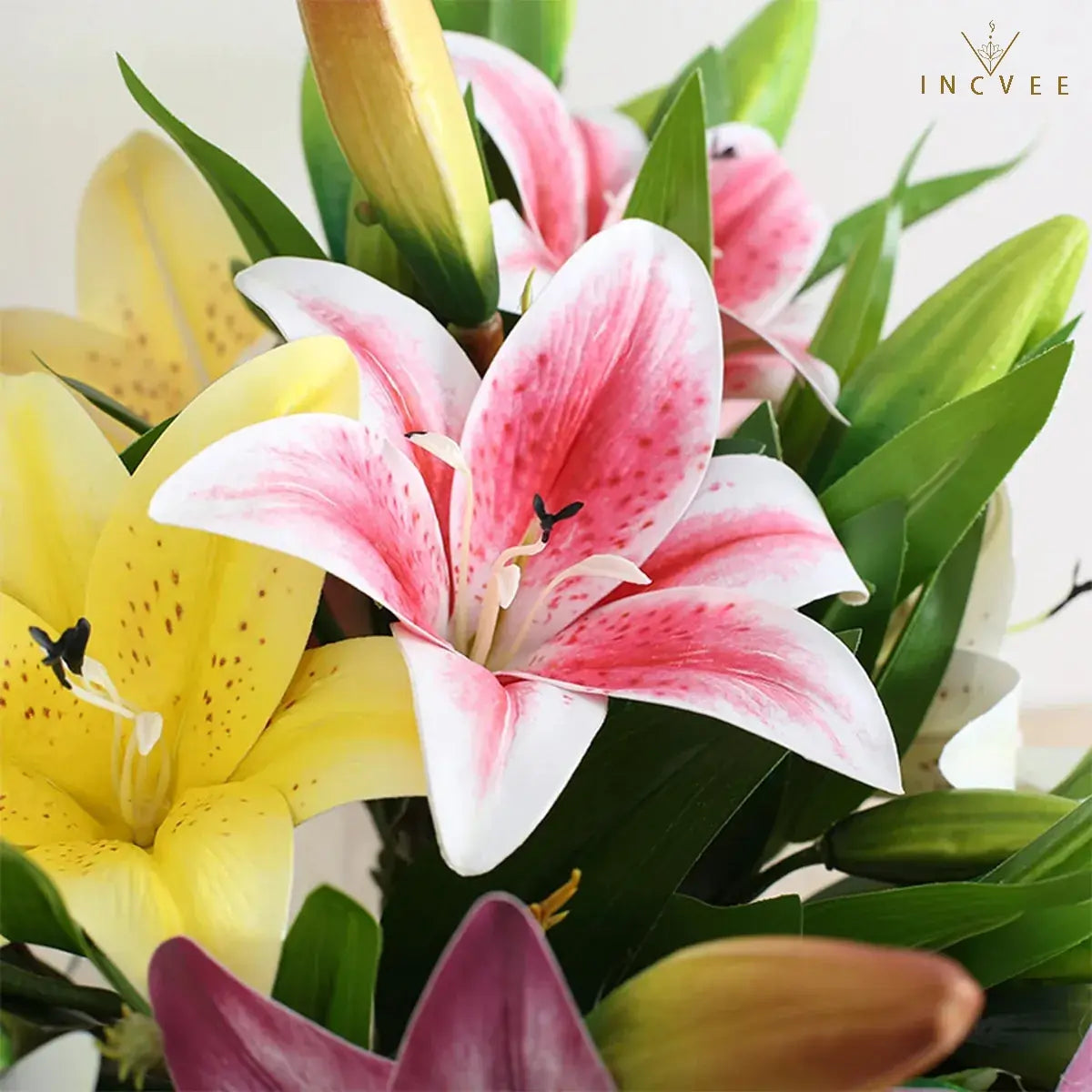 Realistic 3D-Printed Faux Lily Branch - Real-Touch Precision Petals, Modern Gallery Centerpiece, 16" Single Stem