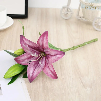 Realistic 3D-Printed Faux Lily Branch - Real-Touch Precision Petals, Modern Gallery Centerpiece, 16" Single Stem