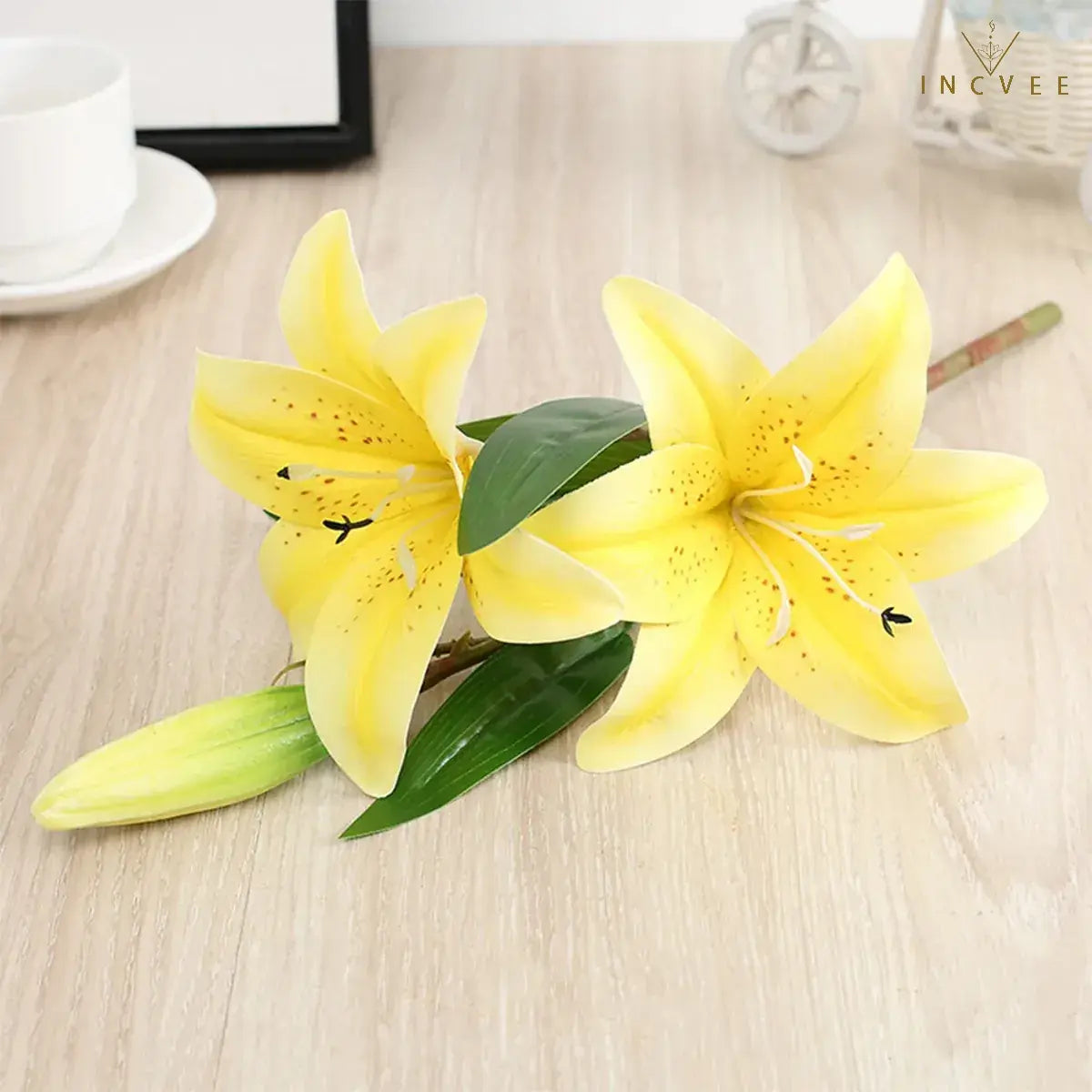 Realistic 3D-Printed Faux Lily Branch - Real-Touch Precision Petals, Modern Gallery Centerpiece, 16" Single Stem