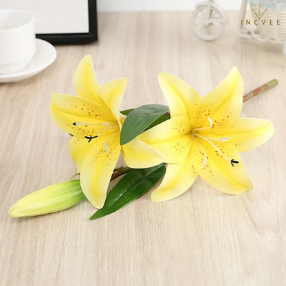 Realistic 3D-Printed Faux Lily Branch - Real-Touch Precision Petals, Modern Gallery Centerpiece, 16" Single Stem
