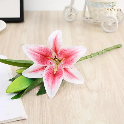 Realistic 3D-Printed Faux Lily Branch - Real-Touch Precision Petals, Modern Gallery Centerpiece, 16" Single Stem