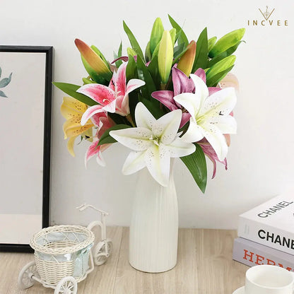Realistic 3D-Printed Faux Lily Branch - Real-Touch Precision Petals, Modern Gallery Centerpiece, 16" Single Stem
