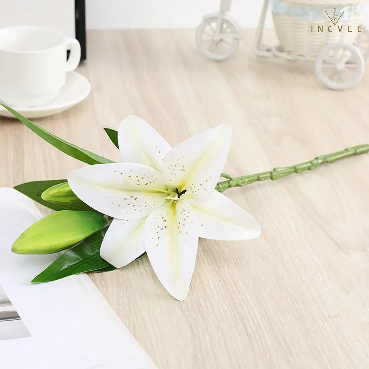Realistic 3D-Printed Faux Lily Branch - Real-Touch Precision Petals, Modern Gallery Centerpiece, 16" Single Stem