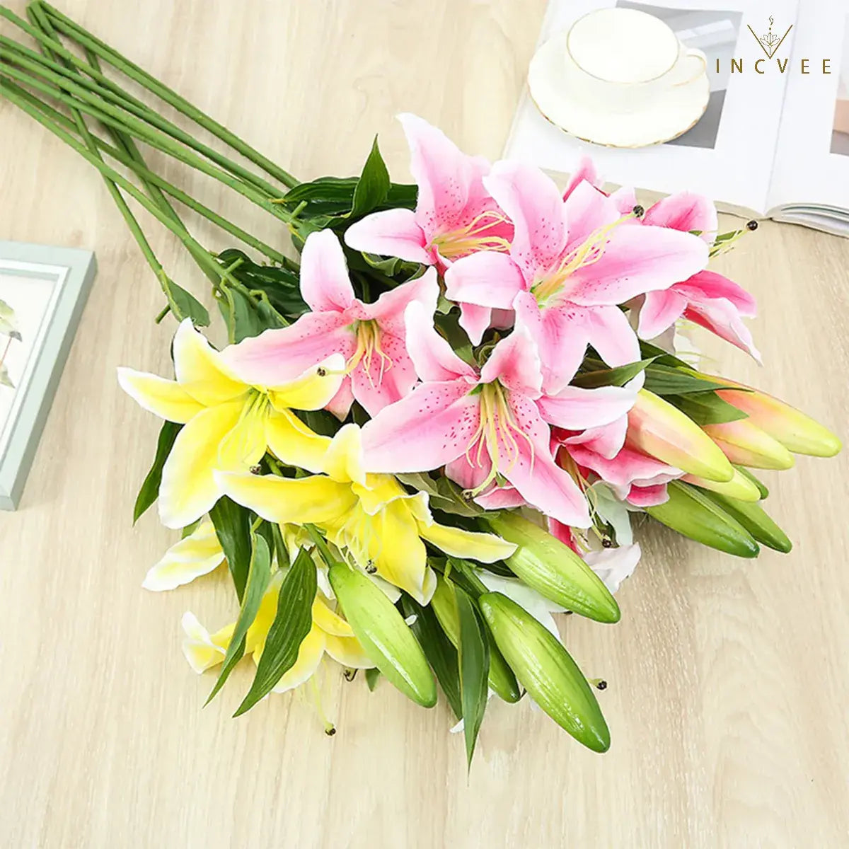 Realistic 3D-Printed Faux Lily Branch - Real-Touch Precision Petals, Modern Gallery Centerpiece, 16" Single Stem