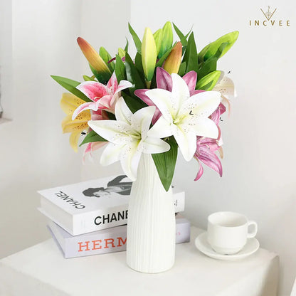 Realistic 3D-Printed Faux Lily Branch - Real-Touch Precision Petals, Modern Gallery Centerpiece, 16" Single Stem