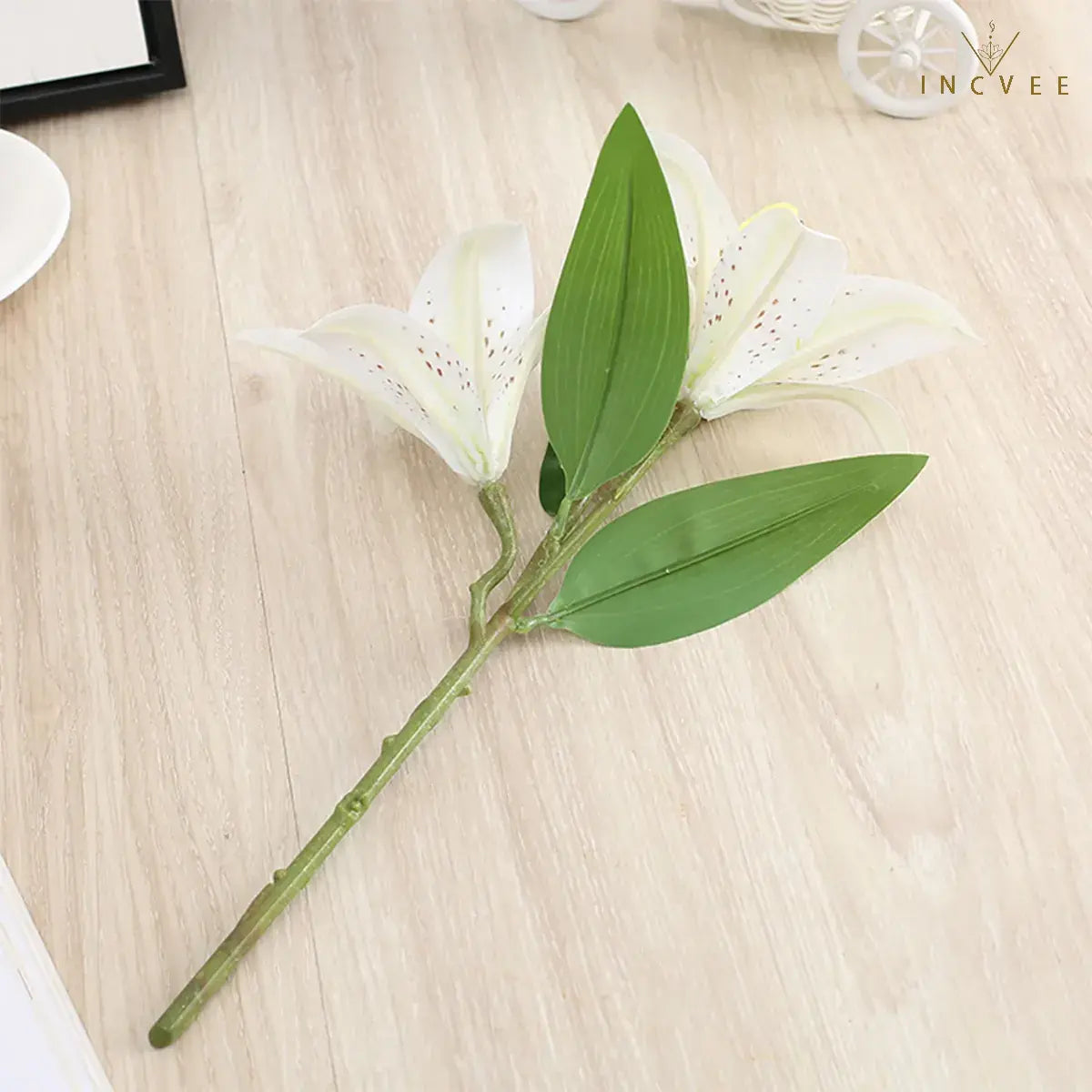 Realistic 3D-Printed Faux Lily Branch - Real-Touch Precision Petals, Modern Gallery Centerpiece, 16" Single Stem