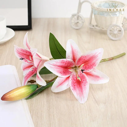 Realistic 3D-Printed Faux Lily Branch - Real-Touch Precision Petals, Modern Gallery Centerpiece, 16" Single Stem