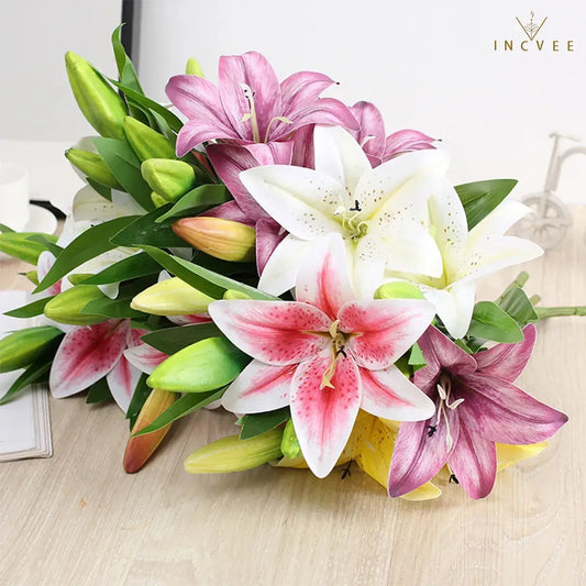 Realistic 3D-Printed Faux Lily Branch - Real-Touch Precision Petals, Modern Gallery Centerpiece, 16" Single Stem