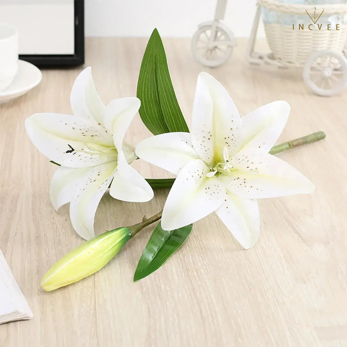 Realistic 3D-Printed Faux Lily Branch - Real-Touch Precision Petals, Modern Gallery Centerpiece, 16" Single Stem