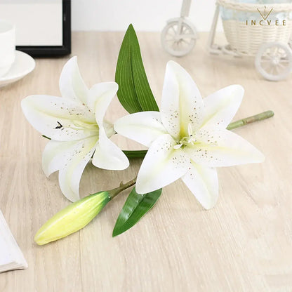 Realistic 3D-Printed Faux Lily Branch - Real-Touch Precision Petals, Modern Gallery Centerpiece, 16" Single Stem