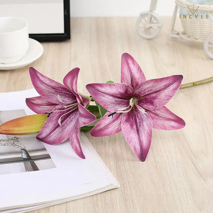 Realistic 3D-Printed Faux Lily Branch - Real-Touch Precision Petals, Modern Gallery Centerpiece, 16" Single Stem