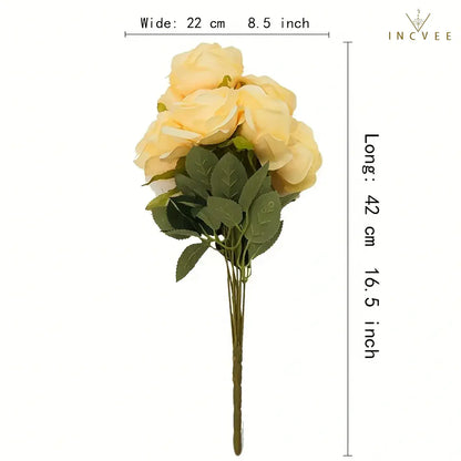 Realistischer 9-köpfiger Seidenrosenstrauß – Lichtechte, edle Blütenblätter, moderner Galerie-Stil, 45 cm Stiel