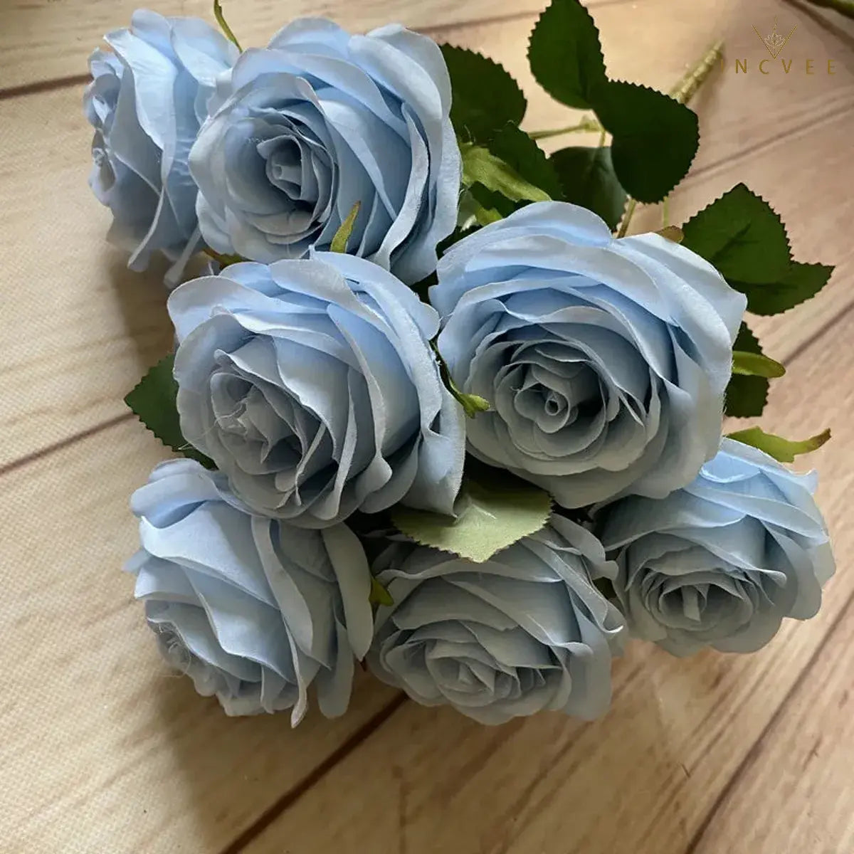 Realistischer 9-köpfiger Seidenrosenstrauß – Lichtechte, edle Blütenblätter, moderner Galerie-Stil, 45 cm Stiel