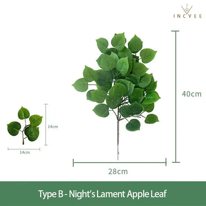 Realistische künstliche Grünzweige – Siebdruck, Hintergrundlaub, Ficus, Maulbeere, Wassermelonenblätter