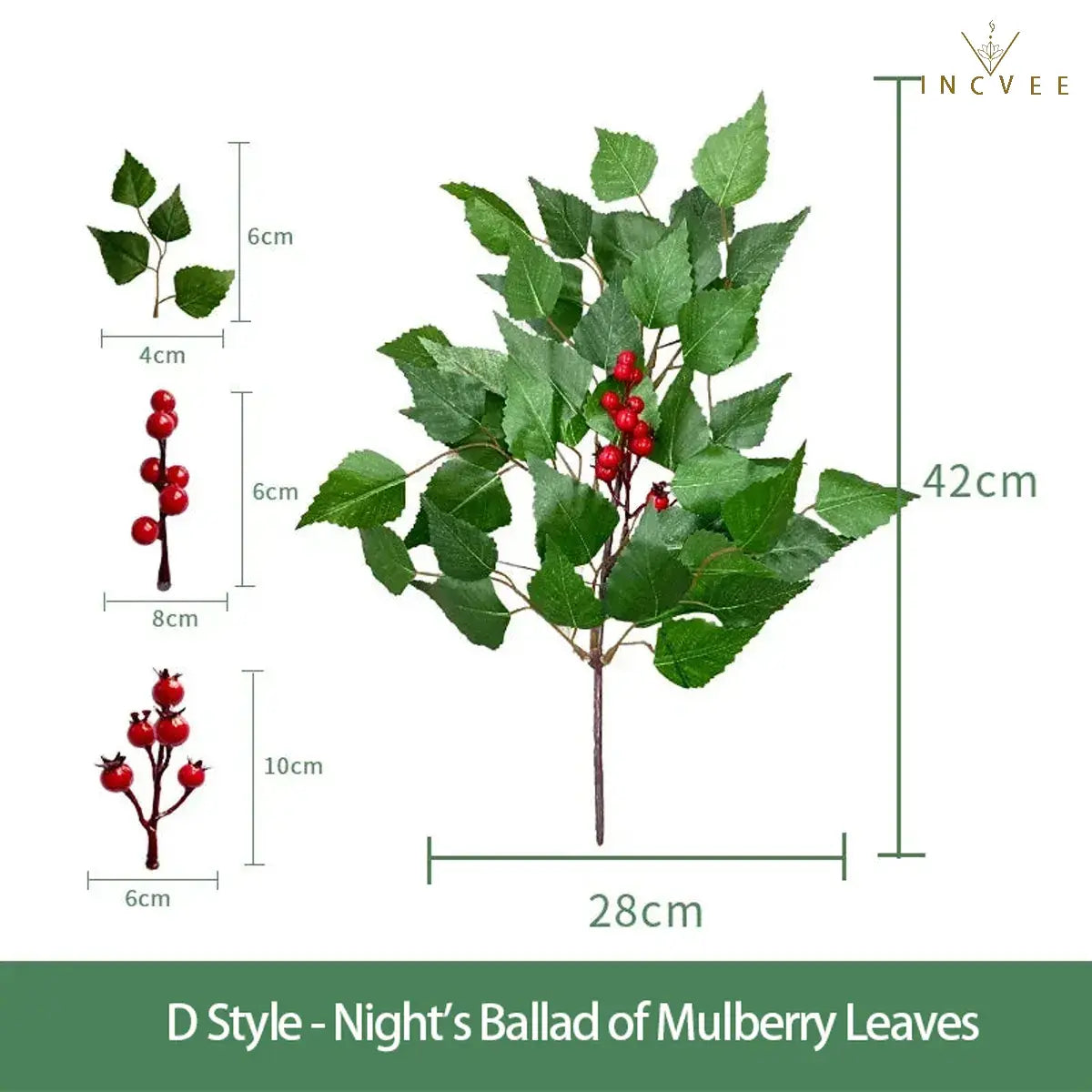 Realistische künstliche Grünzweige – Siebdruck, Hintergrundlaub, Ficus, Maulbeere, Wassermelonenblätter