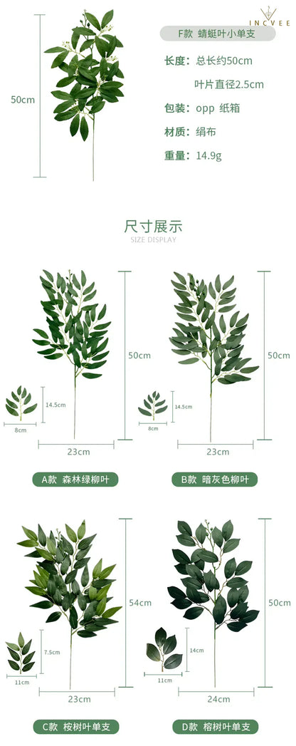 Realistische künstliche Grünzweige – Siebdruck, Hintergrundlaub, Ficus, Maulbeere, Wassermelonenblätter