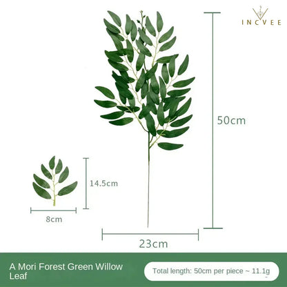 Realistische Bambus-, Weiden-, Pfirsich- und Libellenblätter – künstliches Grün im Zen-Oriental-Stil, lange und kurze Zweige