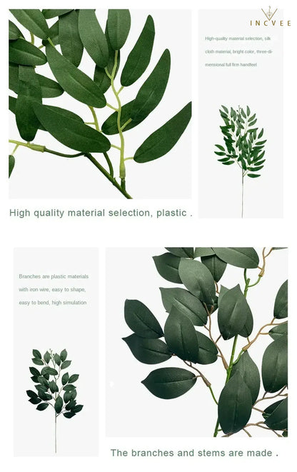 Realistische Bambus-, Weiden-, Pfirsich- und Libellenblätter – künstliches Grün im Zen-Oriental-Stil, lange und kurze Zweige
