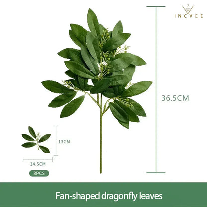 Realistische Bambus-, Weiden-, Pfirsich- und Libellenblätter – künstliches Grün im Zen-Oriental-Stil, lange und kurze Zweige