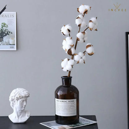Realistisch wirkender, künstlicher Baumwollstiel im Trockenblumen-Look – weiche, natürliche Kapseln, kunstvolles Dekor im traditionellen Stil, 10 Blütenköpfe / 53 cm Stiel