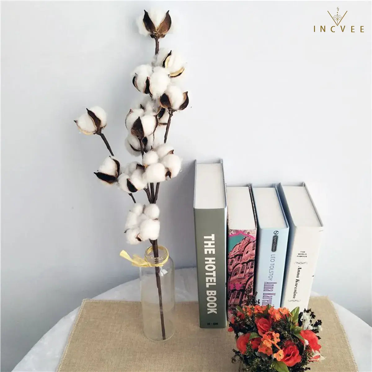 Realistisch wirkender, künstlicher Baumwollstiel im Trockenblumen-Look – weiche, natürliche Kapseln, kunstvolles Dekor im traditionellen Stil, 10 Blütenköpfe / 53 cm Stiel