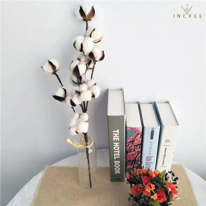 Realistisch wirkender, künstlicher Baumwollstiel im Trockenblumen-Look – weiche, natürliche Kapseln, kunstvolles Dekor im traditionellen Stil, 10 Blütenköpfe / 53 cm Stiel