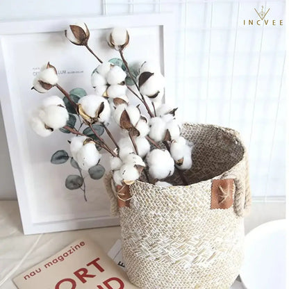 Realistisch wirkender, künstlicher Baumwollstiel im Trockenblumen-Look – weiche, natürliche Kapseln, kunstvolles Dekor im traditionellen Stil, 10 Blütenköpfe / 53 cm Stiel