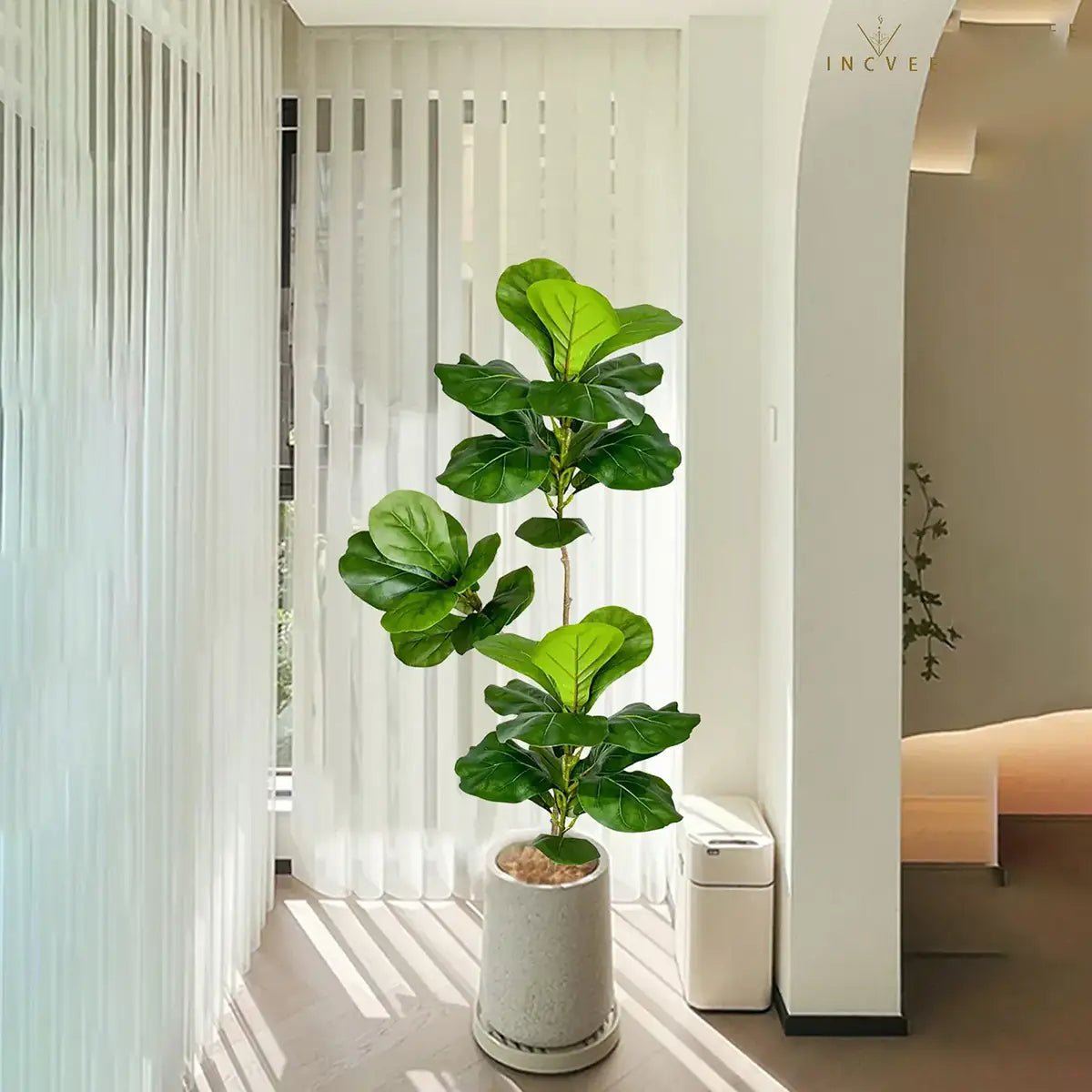 Realistischer, im Siebdruckverfahren hergestellter Ficus-Banyanbaum – mehrzweigiges tropisches Laub, 70–140 cm hoher Einzelstamm, Bodendekoration für den Innenbereich