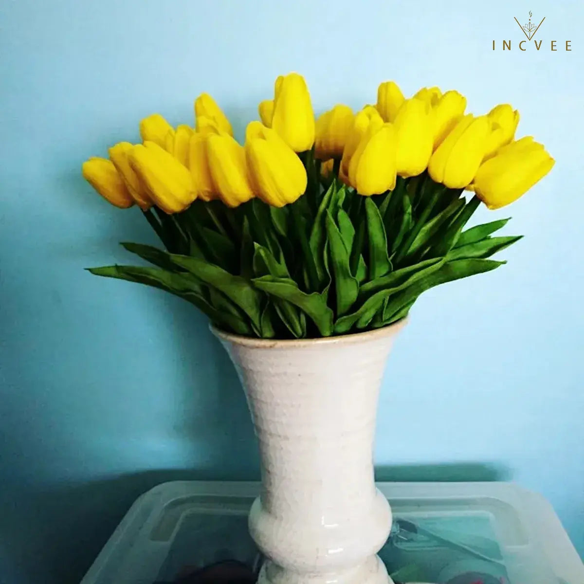 Bouquet de tulipes en soie effet naturel - Tiges florales artificielles réalistes, centre de table moderne, 3/5/10/20 pièces / Hauteur : 34 cm