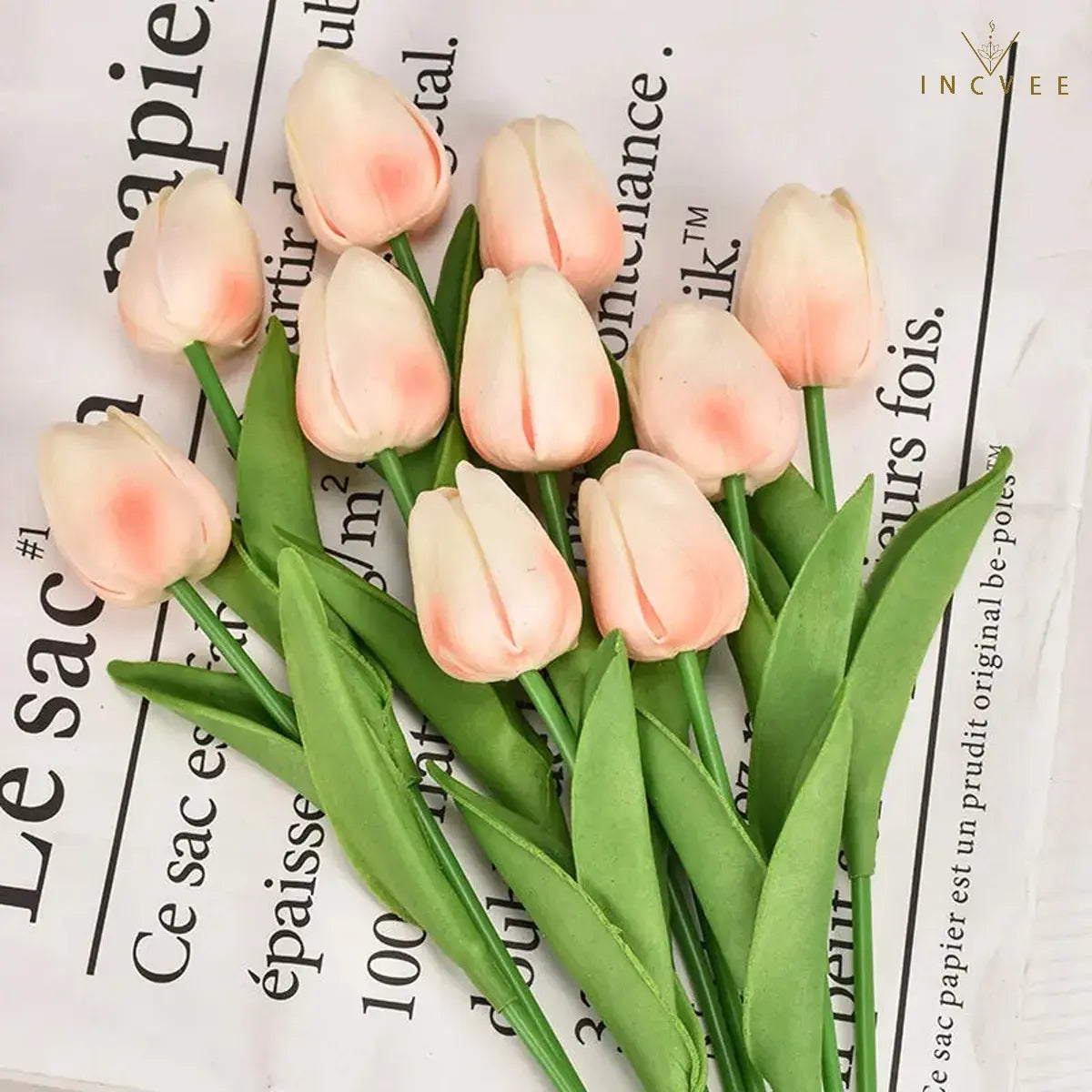 Bouquet de tulipes en soie effet naturel - Tiges florales artificielles réalistes, centre de table moderne, 3/5/10/20 pièces / Hauteur : 34 cm