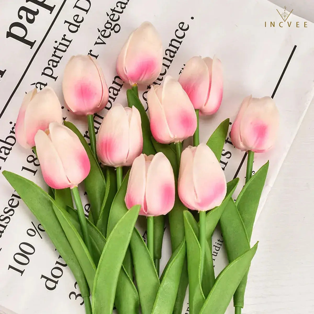 Bouquet de tulipes en soie effet naturel - Tiges florales artificielles réalistes, centre de table moderne, 3/5/10/20 pièces / Hauteur : 34 cm