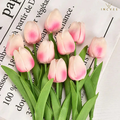 Bouquet de tulipes en soie effet naturel - Tiges florales artificielles réalistes, centre de table moderne, 3/5/10/20 pièces / Hauteur : 34 cm