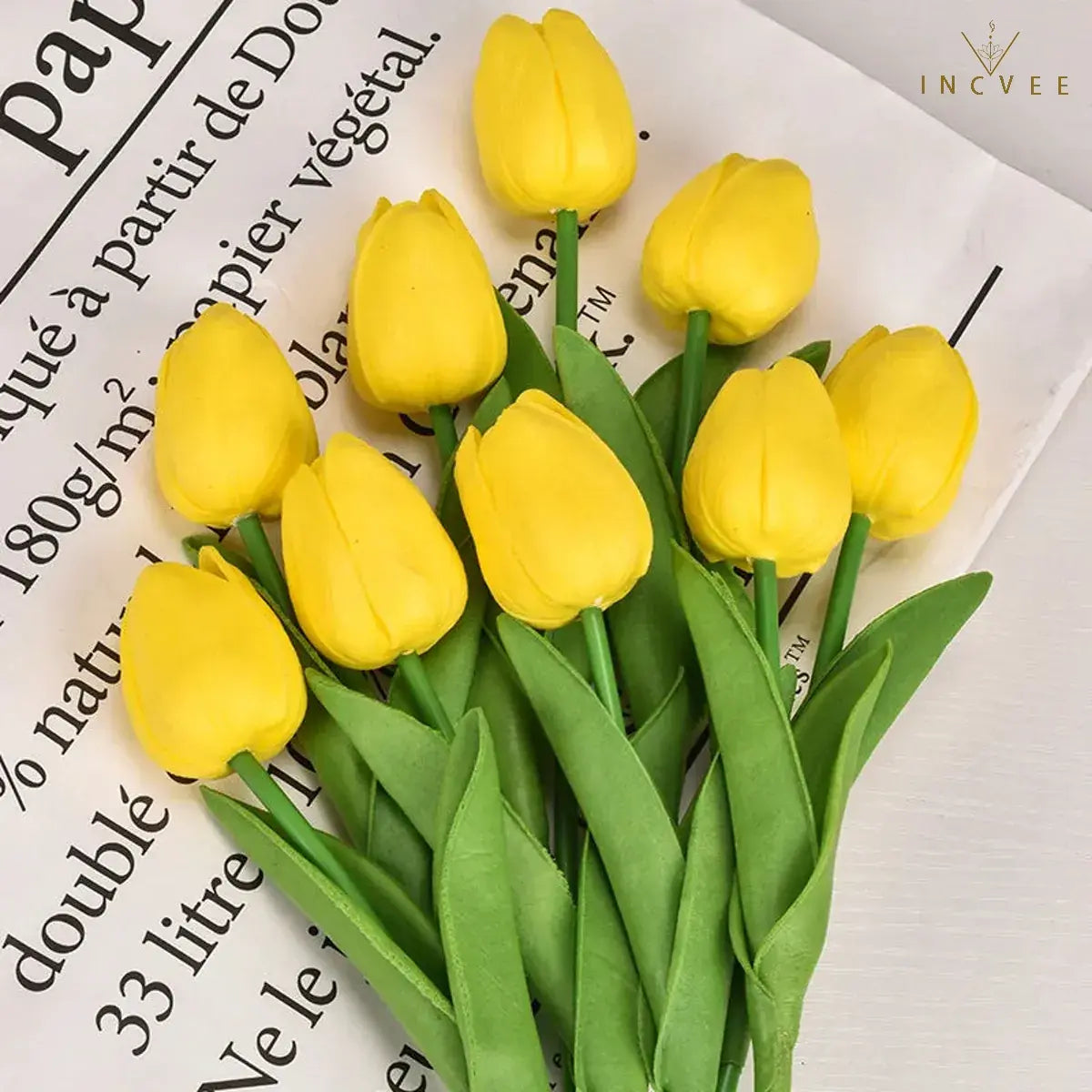 Bouquet de tulipes en soie effet naturel - Tiges florales artificielles réalistes, centre de table moderne, 3/5/10/20 pièces / Hauteur : 34 cm