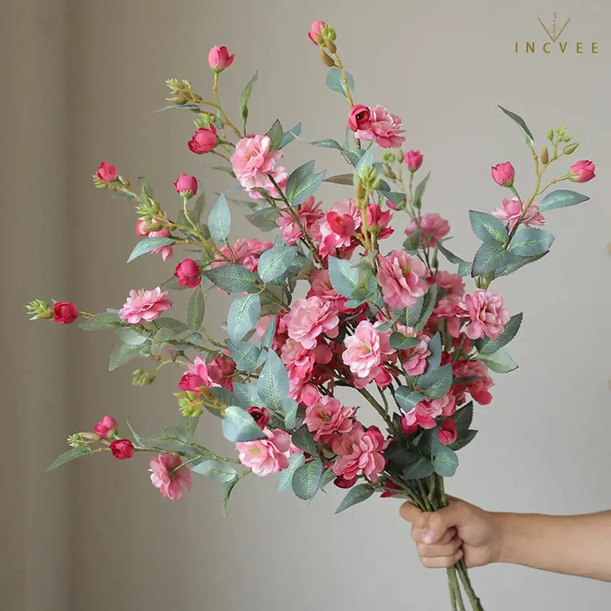Seidenkamelie mit langem Zweig – Elegante, mehrblütige Blume mit Blättern, drahtverstärkt, 90 cm