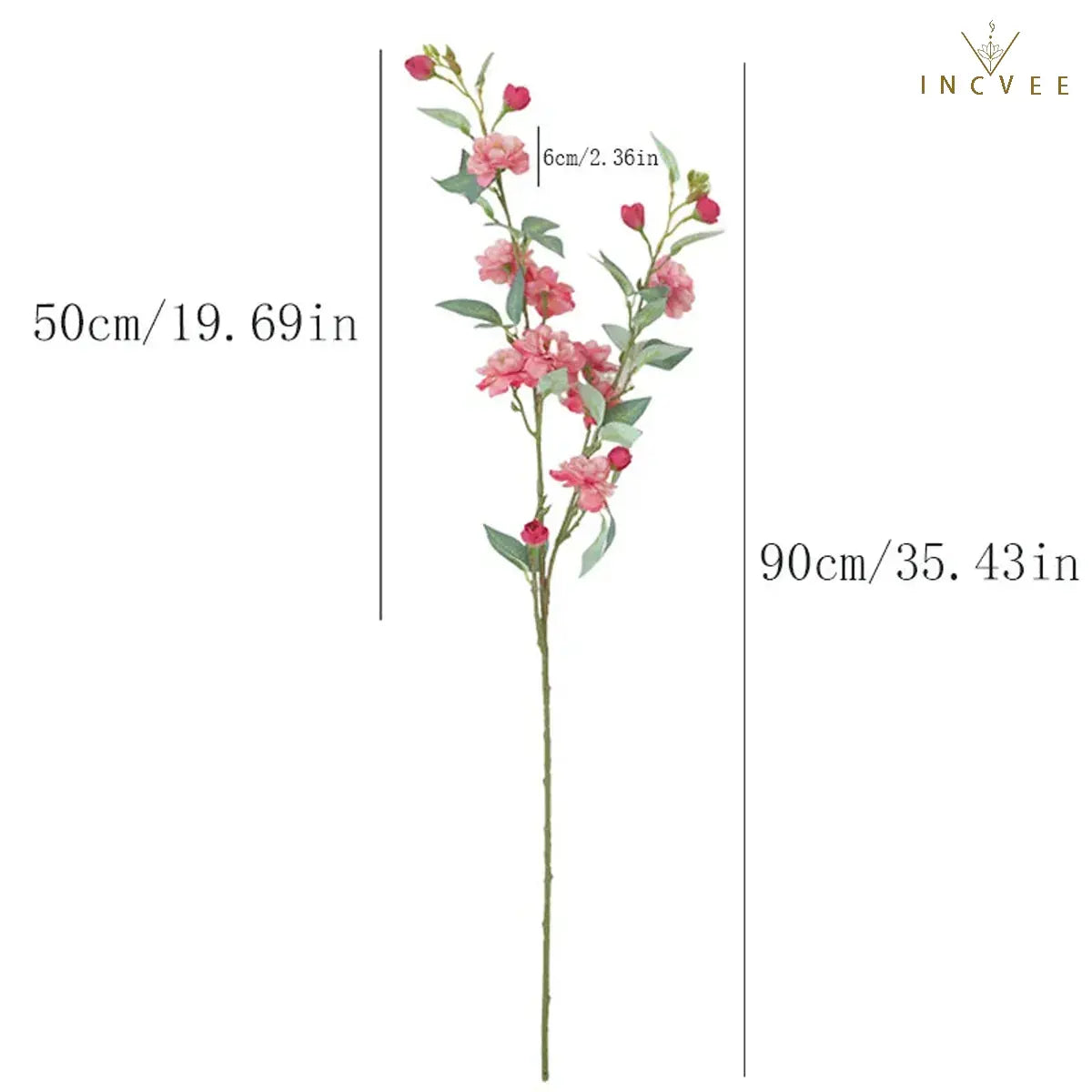 Seidenkamelie mit langem Zweig – Elegante, mehrblütige Blume mit Blättern, drahtverstärkt, 90 cm