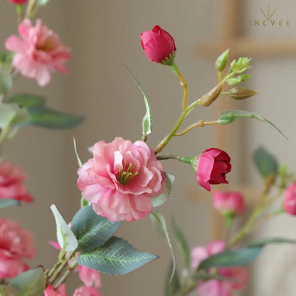 Seidenkamelie mit langem Zweig – Elegante, mehrblütige Blume mit Blättern, drahtverstärkt, 90 cm