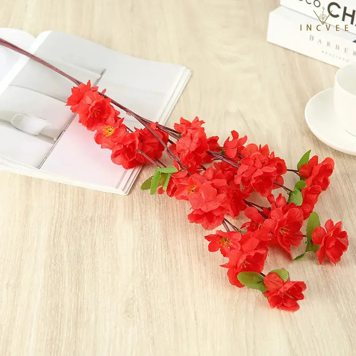 Seiden-Frühlingsblumenzweig „Kirsche & Pfirsichblüte“ – Mehrarmiger Zen-Blumenzweig, biegsamer Drahtstiel, 63,5 cm