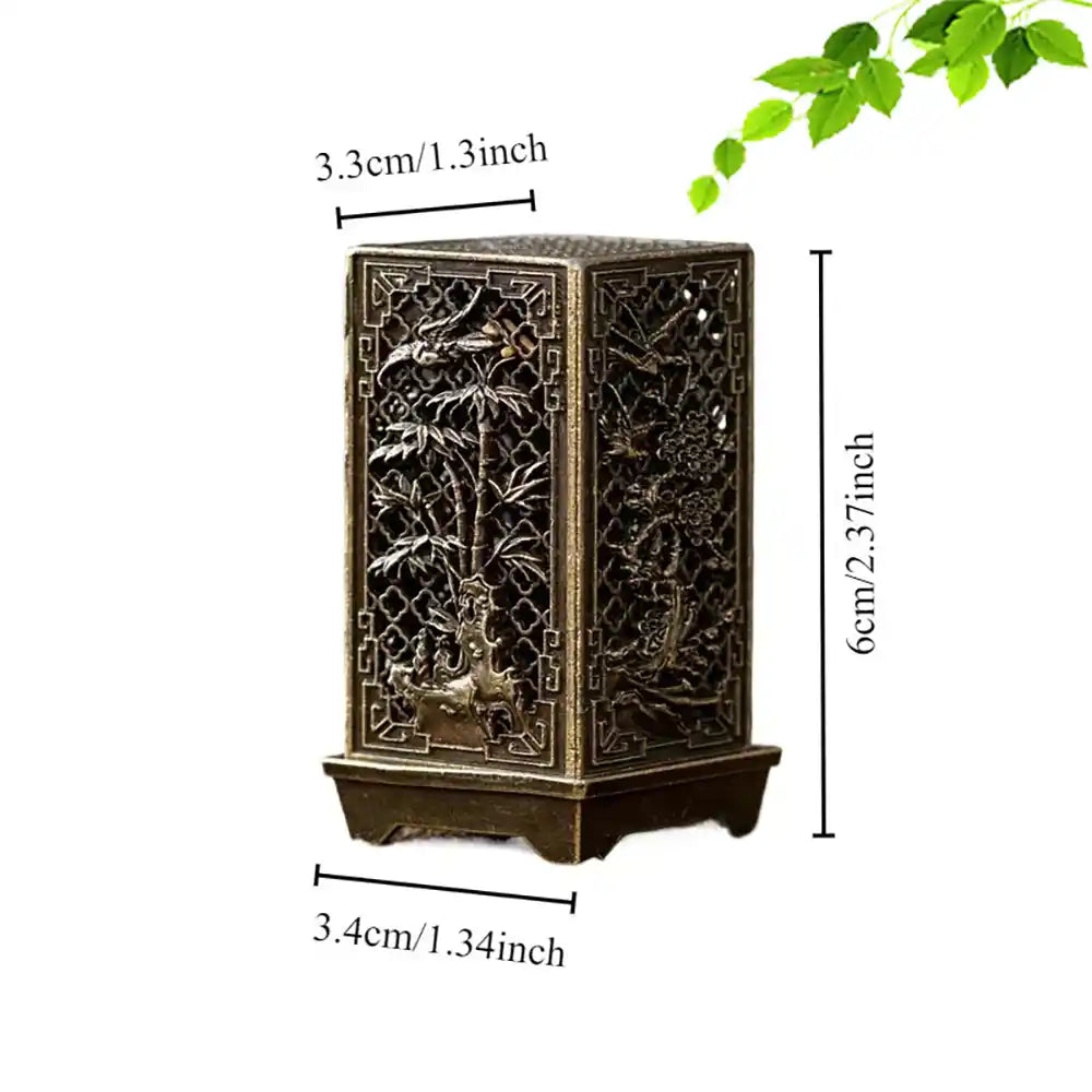 Alloy Square Vertical Incense Burner - Plum, Orchid, Bamboo, Mum Hollow Design