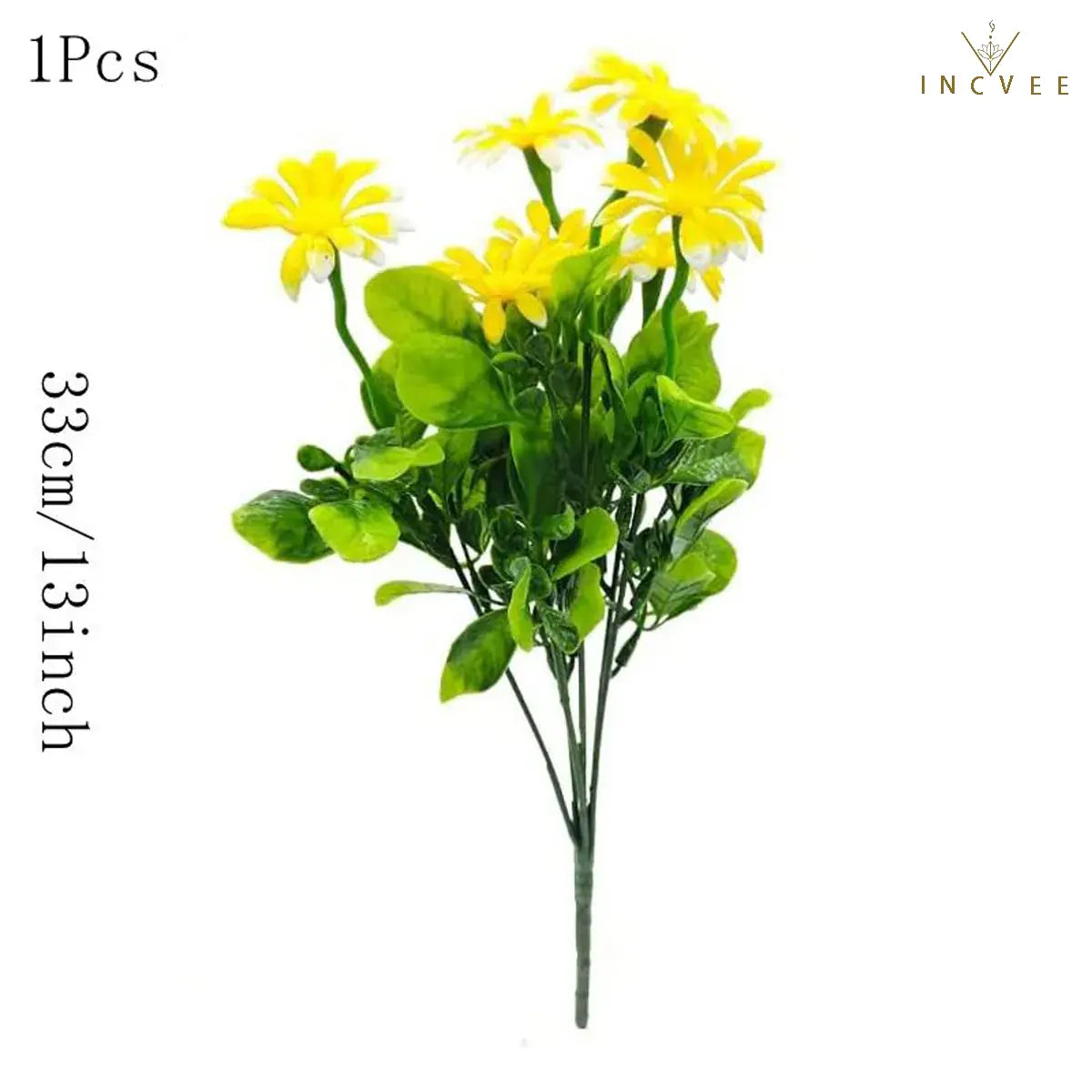 UV-beständiger künstlicher Gänseblümchenstrauß – wetterfeste Wildchrysantheme aus PE-Kunststoff, Außendekoration, 33 cm