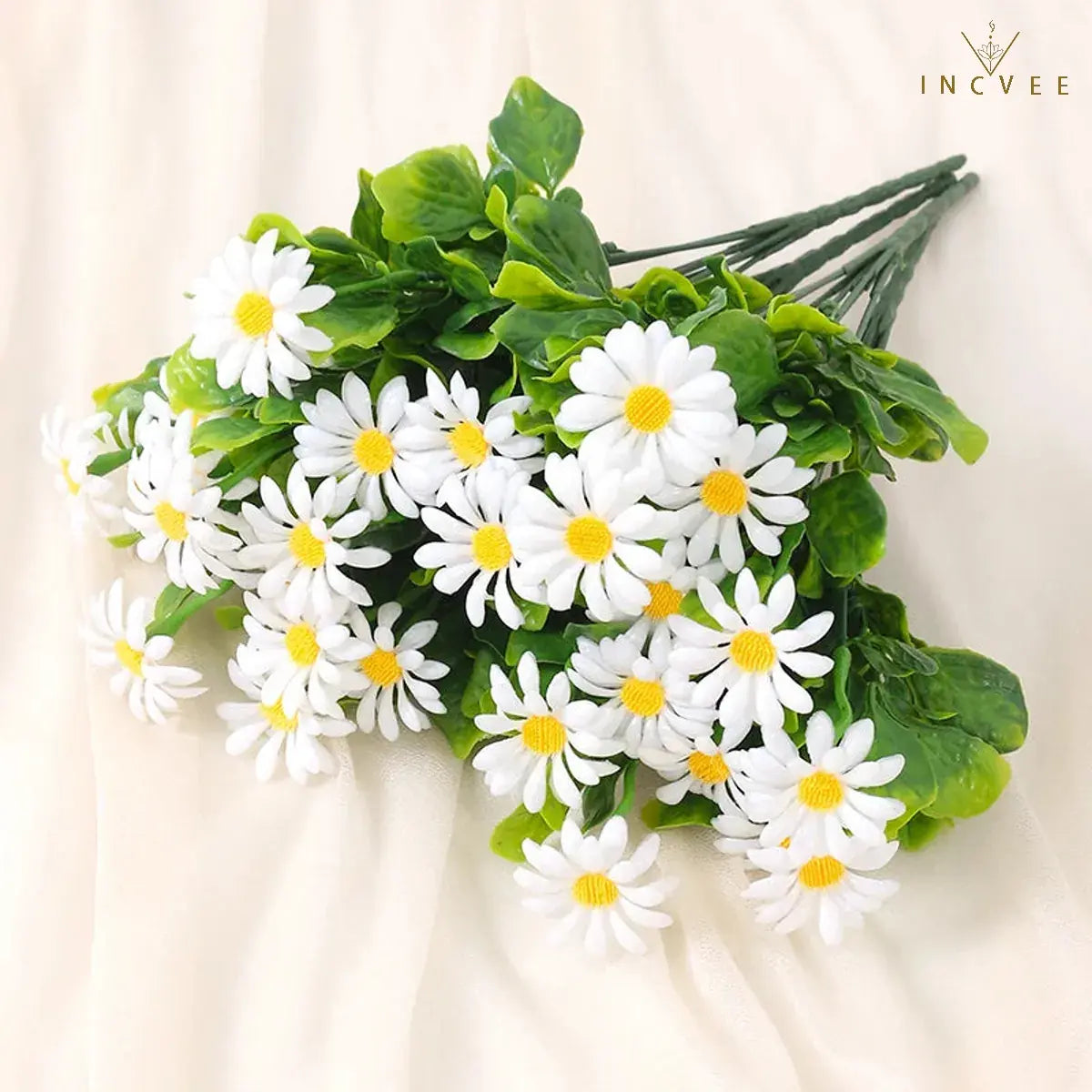 UV-beständiger künstlicher Gänseblümchenstrauß – wetterfeste Wildchrysantheme aus PE-Kunststoff, Außendekoration, 33 cm