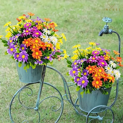 UV-beständiger künstlicher Gänseblümchenstrauß – wetterfeste Wildchrysantheme aus PE-Kunststoff, Außendekoration, 33 cm
