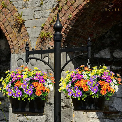 UV-beständiger künstlicher Gänseblümchenstrauß – wetterfeste Wildchrysantheme aus PE-Kunststoff, Außendekoration, 33 cm