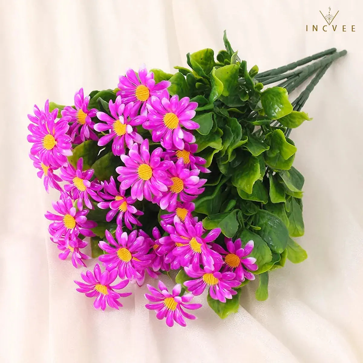 UV-beständiger künstlicher Gänseblümchenstrauß – wetterfeste Wildchrysantheme aus PE-Kunststoff, Außendekoration, 33 cm