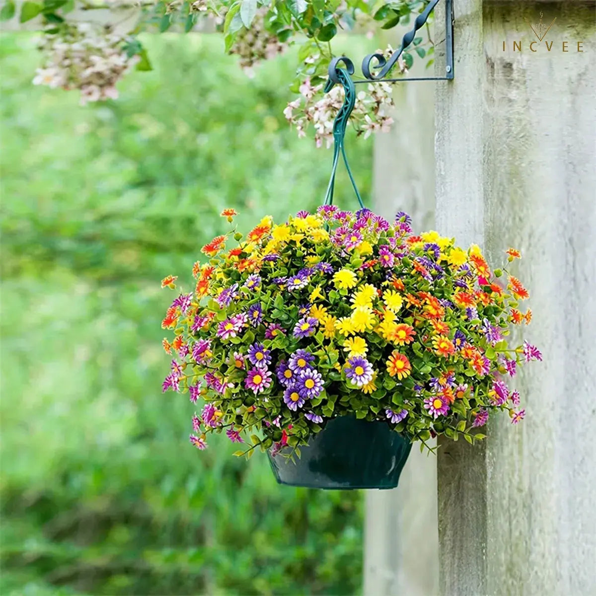 UV-beständiger künstlicher Gänseblümchenstrauß – wetterfeste Wildchrysantheme aus PE-Kunststoff, Außendekoration, 33 cm