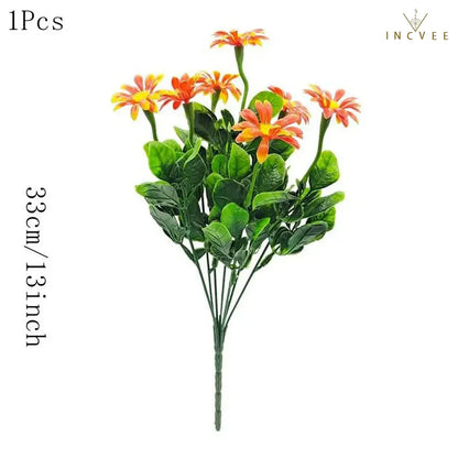 UV-beständiger künstlicher Gänseblümchenstrauß – wetterfeste Wildchrysantheme aus PE-Kunststoff, Außendekoration, 33 cm