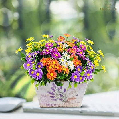 UV-beständiger künstlicher Gänseblümchenstrauß – wetterfeste Wildchrysantheme aus PE-Kunststoff, Außendekoration, 33 cm