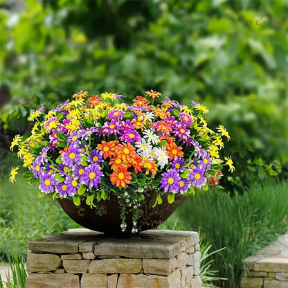 UV-beständiger künstlicher Gänseblümchenstrauß – wetterfeste Wildchrysantheme aus PE-Kunststoff, Außendekoration, 33 cm