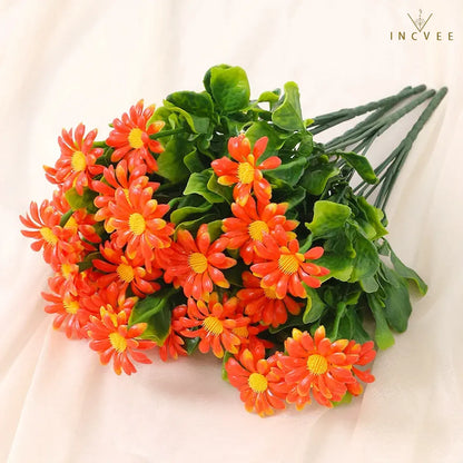 UV-beständiger künstlicher Gänseblümchenstrauß – wetterfeste Wildchrysantheme aus PE-Kunststoff, Außendekoration, 33 cm