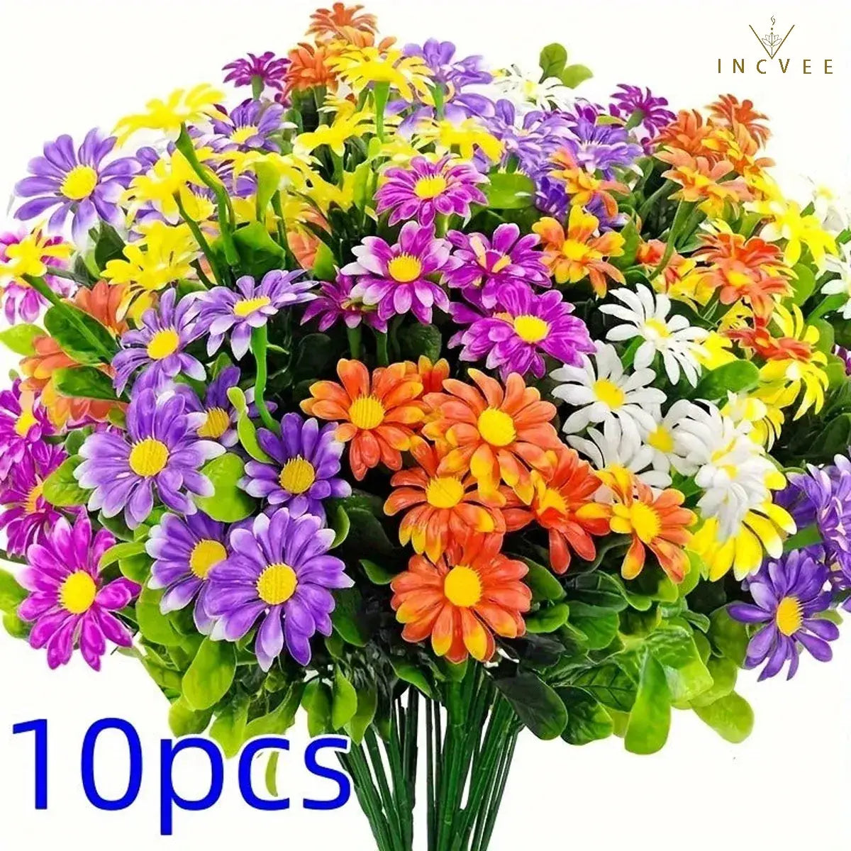 UV-beständiger künstlicher Gänseblümchenstrauß – wetterfeste Wildchrysantheme aus PE-Kunststoff, Außendekoration, 33 cm