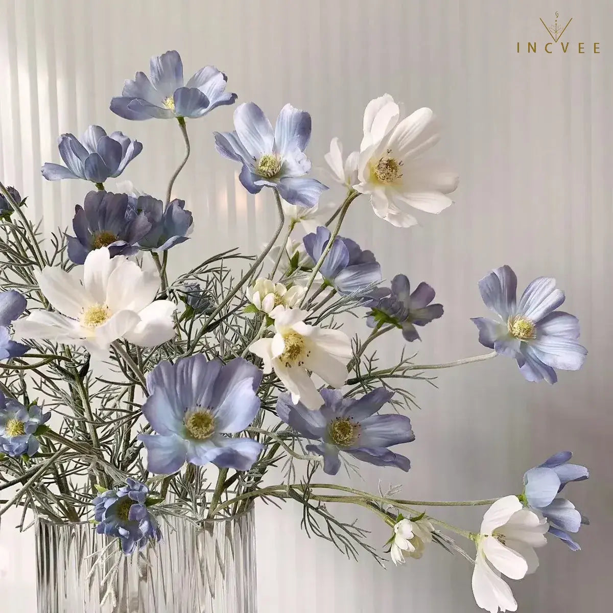 Velvet-Flocked Faux Chamomile - 4 Blooms & 2 Buds, Silk Tabletop Decor, 60cm Stem